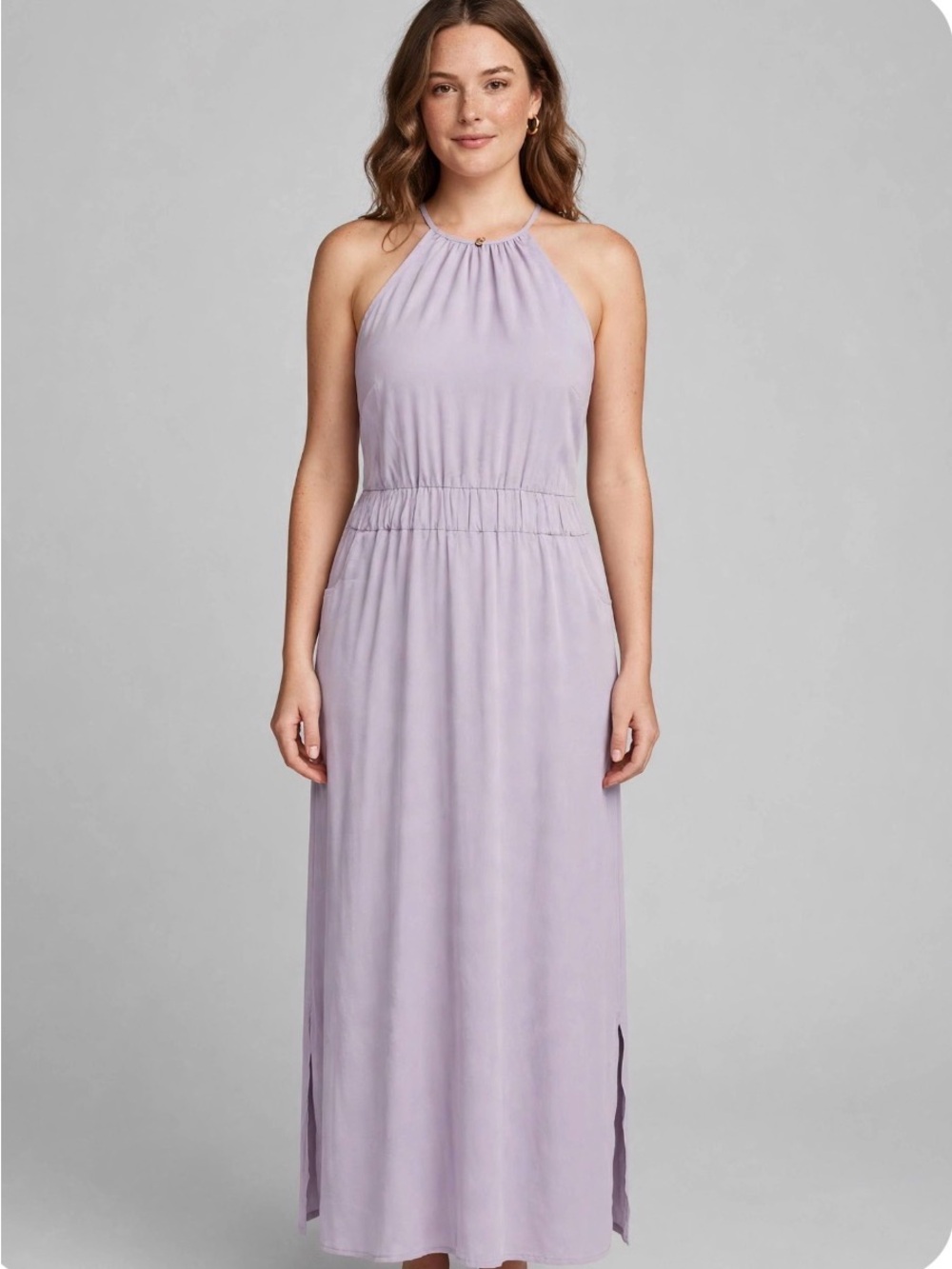 Poetic Justice Halter Maxi Dress eladtic waist with side slits